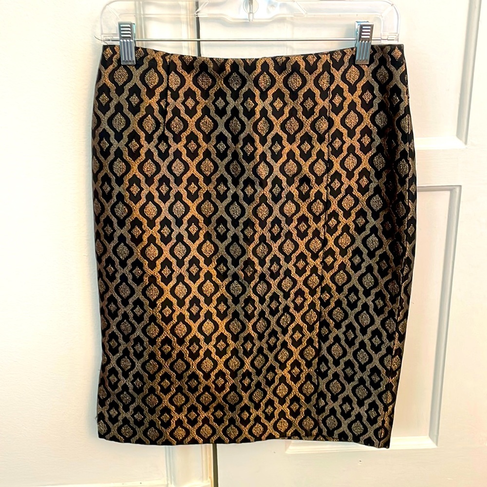 Gold Jaquard Pencil Skirt